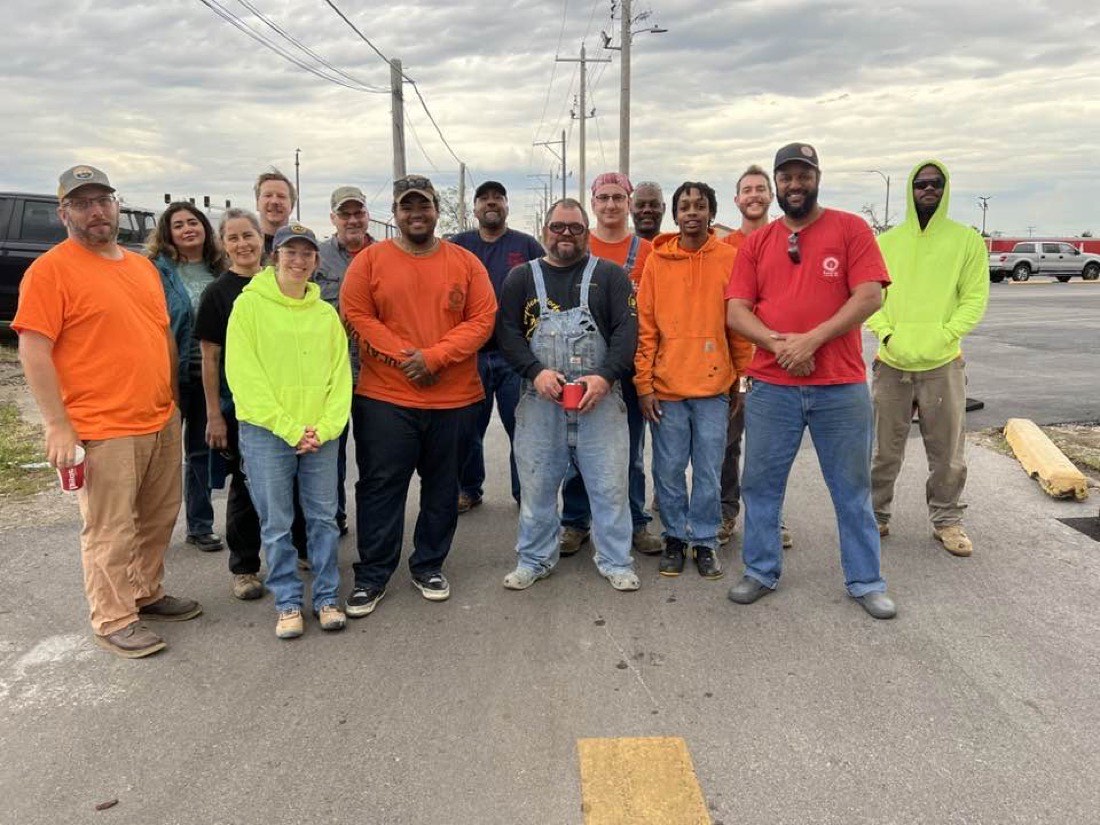 Members gathered during a disaster relief effort