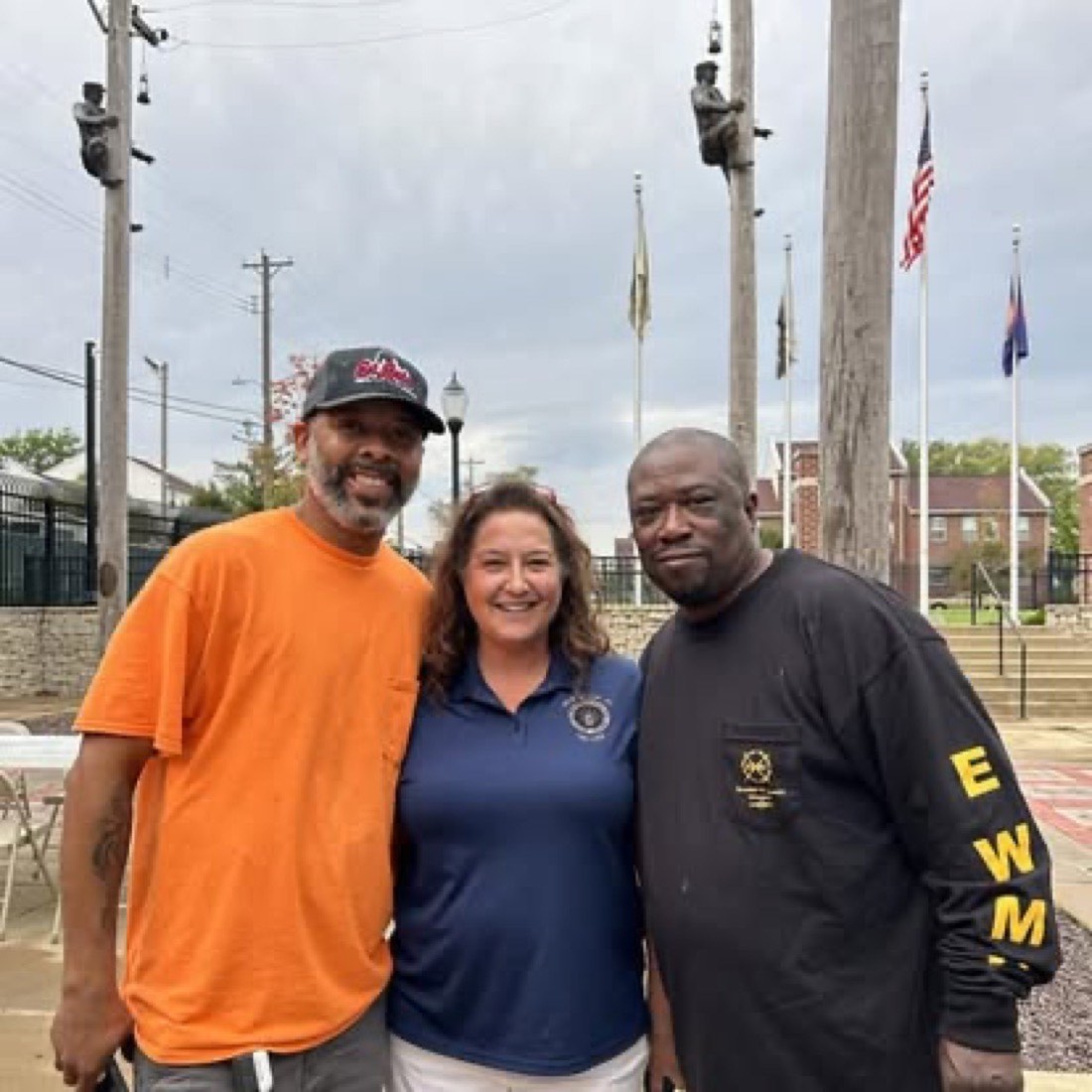 Members at a veterans memorial plaza